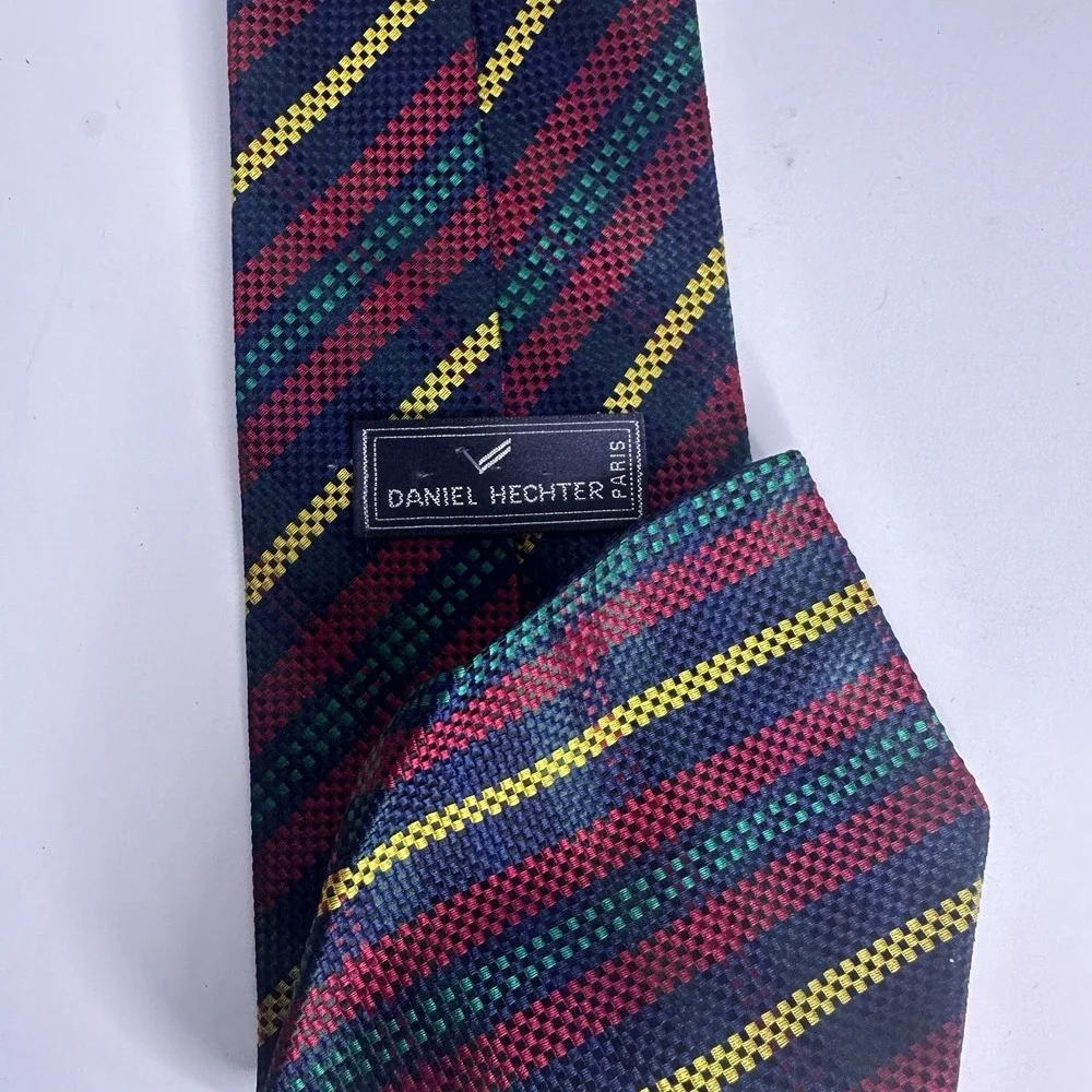 Daniel Hechter Italian Navy Red Burgundy Striped Navy‎ Yellow Silk Neck Tie